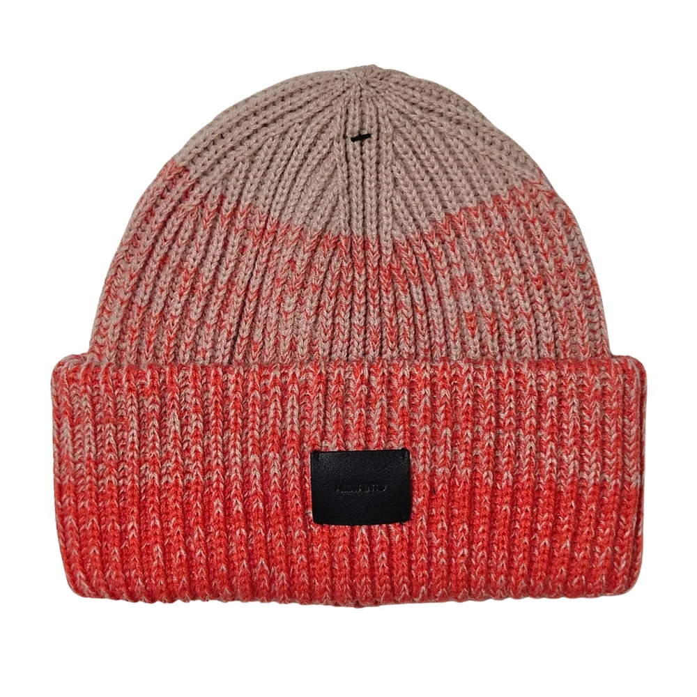 All Saints Beanie Hat Ombre Patch Beanie Pink Multi Wool Blend Outdoor Winter